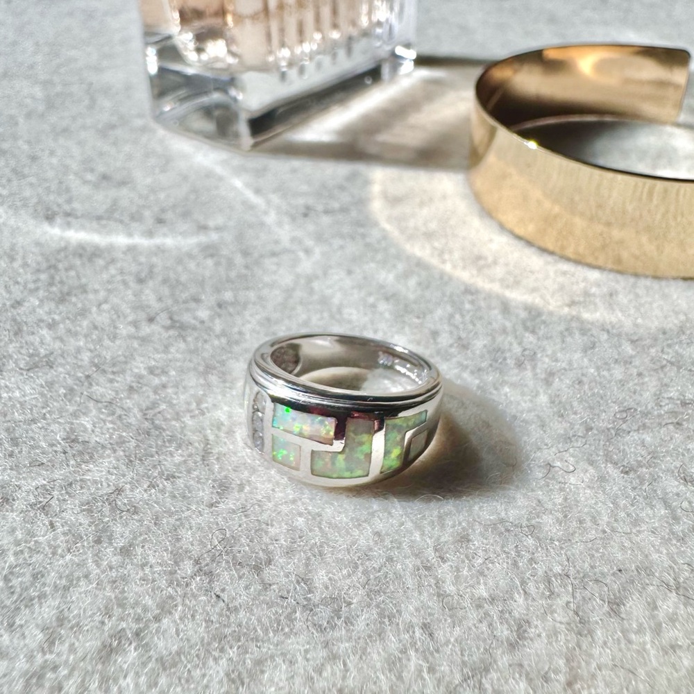 💎 Opal & cubic zirconia sterling silver ring - Picture 5 of 6